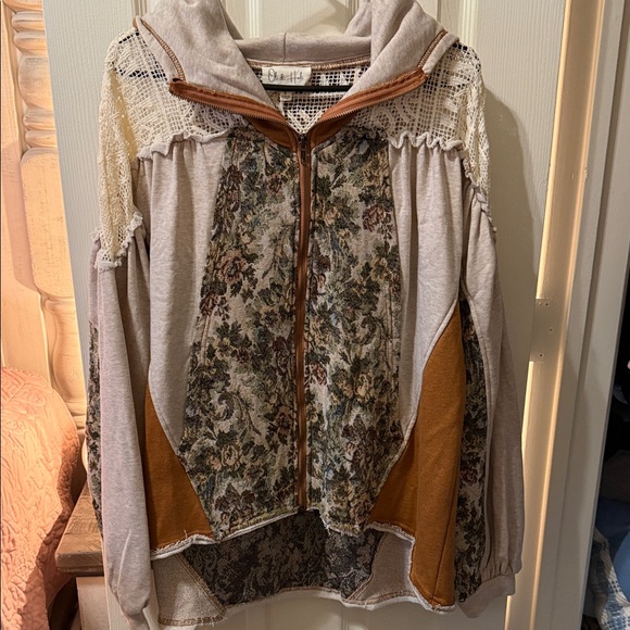 Oli & Hali Jackets & Blazers - Oli & Hali Cream and Mustard Patchwork Zip Hoodie